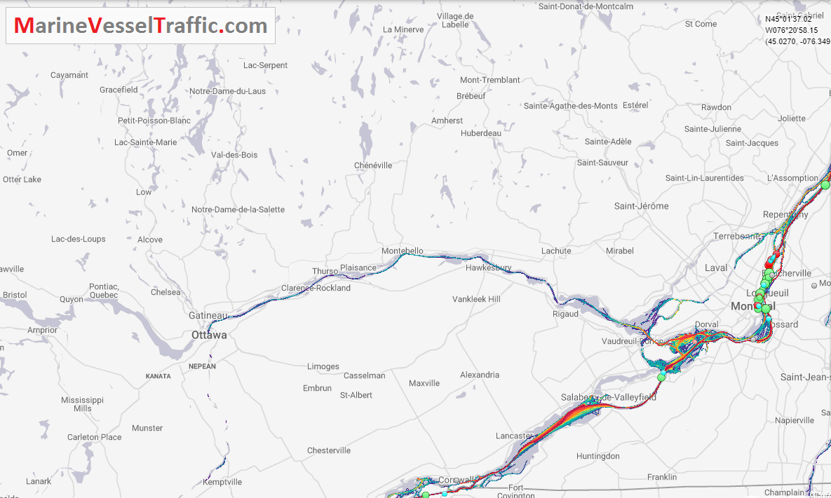 Live Marine Traffic, Density Map and Current Position of ships in OTTAWA RIVER